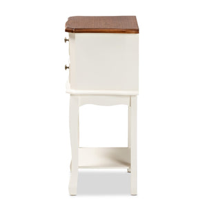 Baxton Studio Baxton Studio Darla Elegant French-Inspired 2-Drawer End Table in White & Cherry Brown Finish JY-132041-2DW ET