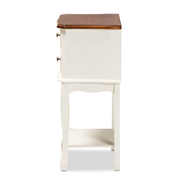 Baxton Studio Baxton Studio Darla Elegant French-Inspired 2-Drawer End Table in White & Cherry Brown Finish JY-132041-2DW ET