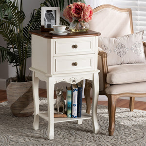 Baxton Studio Baxton Studio Darla Elegant French-Inspired 2-Drawer End Table in White & Cherry Brown Finish JY-132041-2DW ET