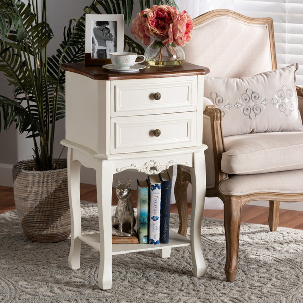 Baxton Studio Baxton Studio Darla Elegant French-Inspired 2-Drawer End Table in White & Cherry Brown Finish JY-132041-2DW ET