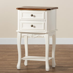 Baxton Studio Baxton Studio Darla Elegant French-Inspired 2-Drawer End Table in White & Cherry Brown Finish JY-132041-2DW ET