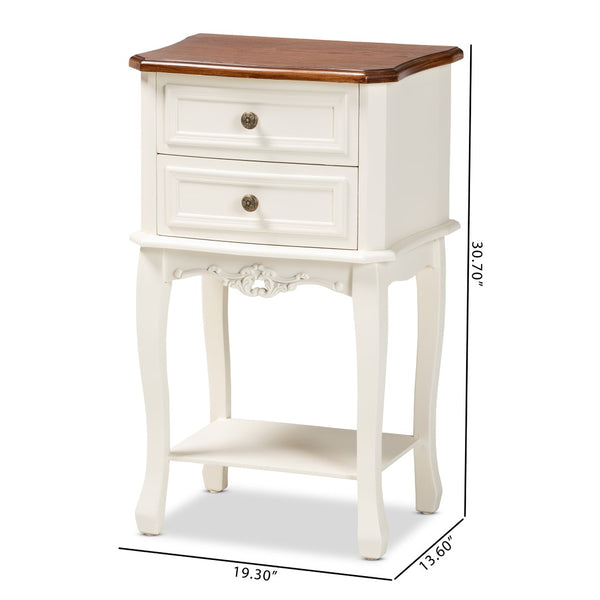 Baxton Studio Baxton Studio Darla Elegant French-Inspired 2-Drawer End Table in White & Cherry Brown Finish JY-132041-2DW ET