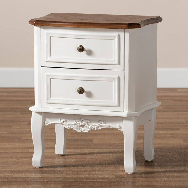 Baxton Studio Baxton Studio Darlene Elegant 2-Drawer End Table with French Charm and Two-Tone Finish for Storage JY-132054-2 DW ET