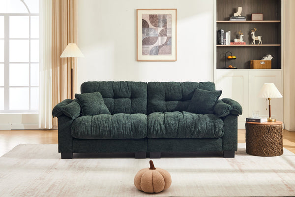 English Elm Casual Chenille Pleated Sofa - Modern Green 3-Seater With Stylish Comfort For Any Living Space W2100S00316