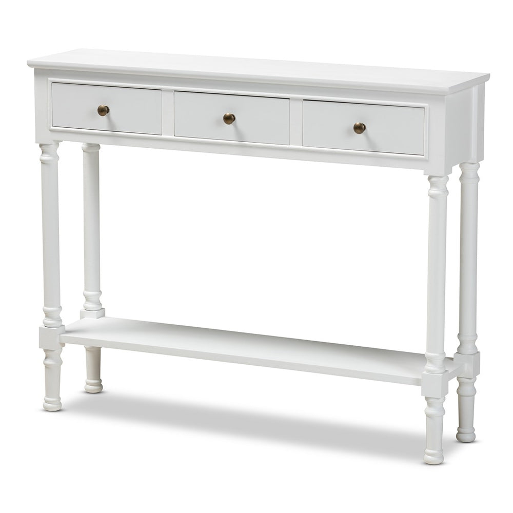 Baxton Studio Baxton Studio Calvin White Farmhouse Console Table with 3 Drawers & Shelf for Stylish Entryways WERPL-02-White-Console