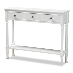 Baxton Studio Baxton Studio Calvin White Farmhouse Console Table with 3 Drawers & Shelf for Stylish Entryways WERPL-02-White-Console