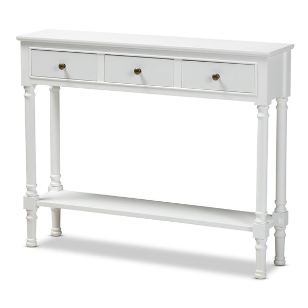Baxton Studio Baxton Studio Calvin White Farmhouse Console Table with 3 Drawers & Shelf for Stylish Entryways WERPL-02-White-Console