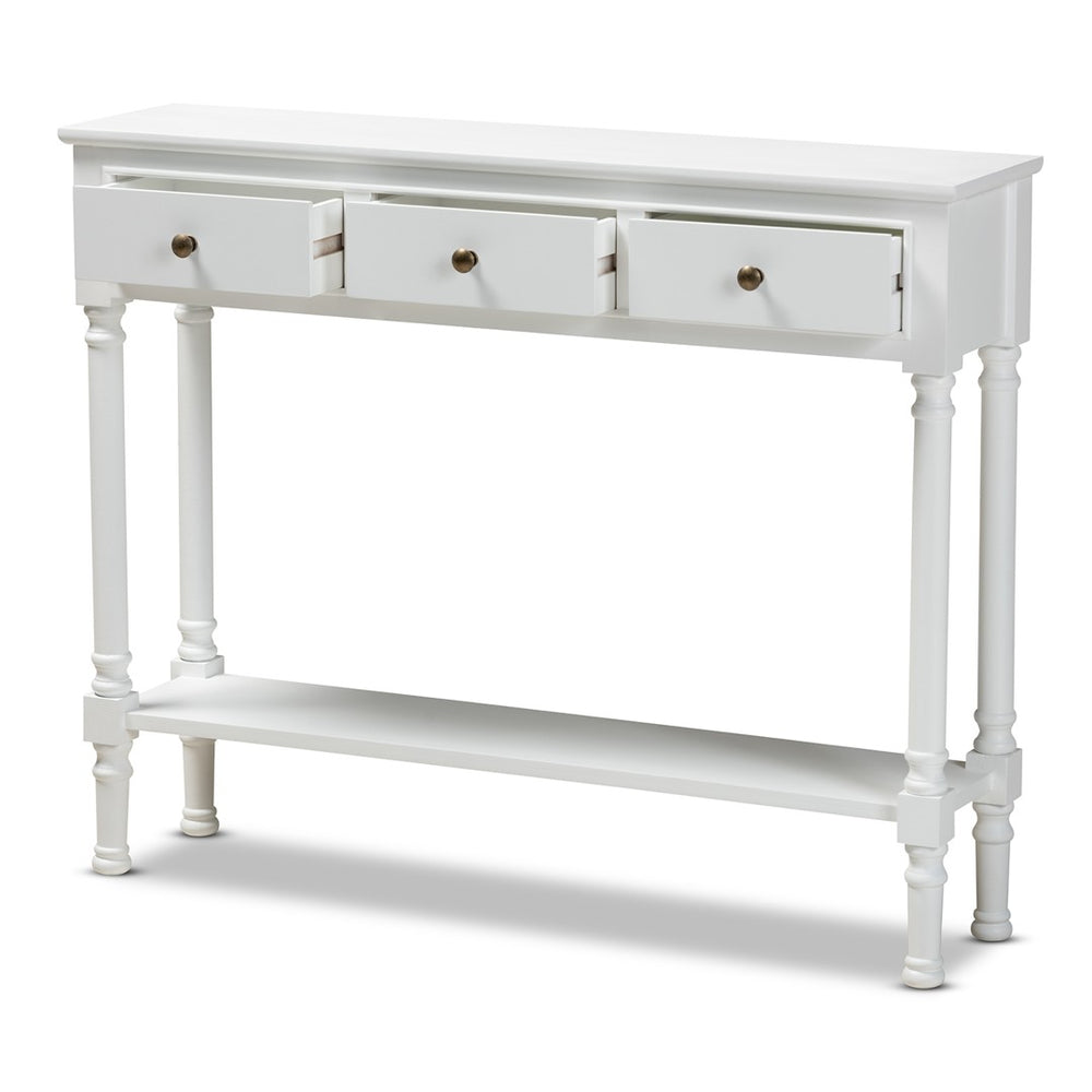 Baxton Studio Baxton Studio Calvin White Farmhouse Console Table with 3 Drawers & Shelf for Stylish Entryways WERPL-02-White-Console