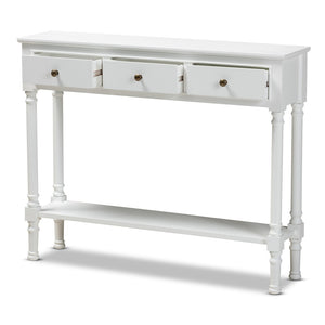 Baxton Studio Baxton Studio Calvin White Farmhouse Console Table with 3 Drawers & Shelf for Stylish Entryways WERPL-02-White-Console