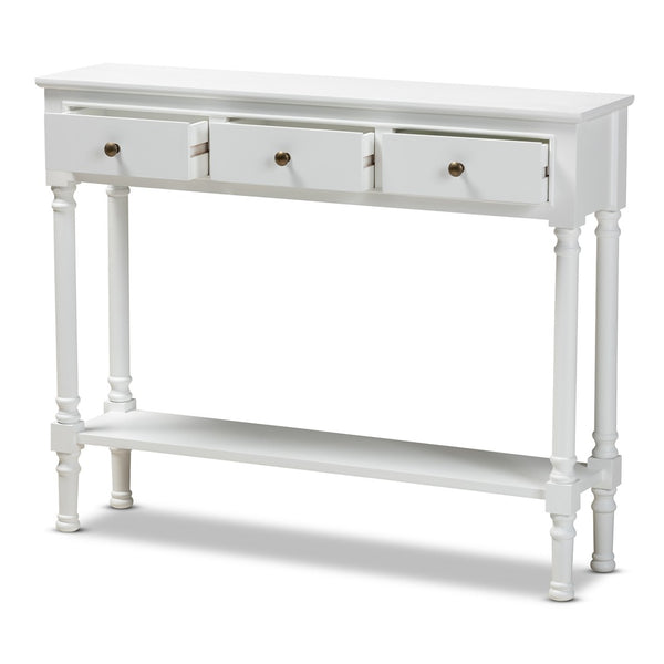 Baxton Studio Baxton Studio Calvin White Farmhouse Console Table with 3 Drawers & Shelf for Stylish Entryways WERPL-02-White-Console