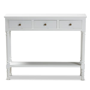 Baxton Studio Baxton Studio Calvin White Farmhouse Console Table with 3 Drawers & Shelf for Stylish Entryways WERPL-02-White-Console