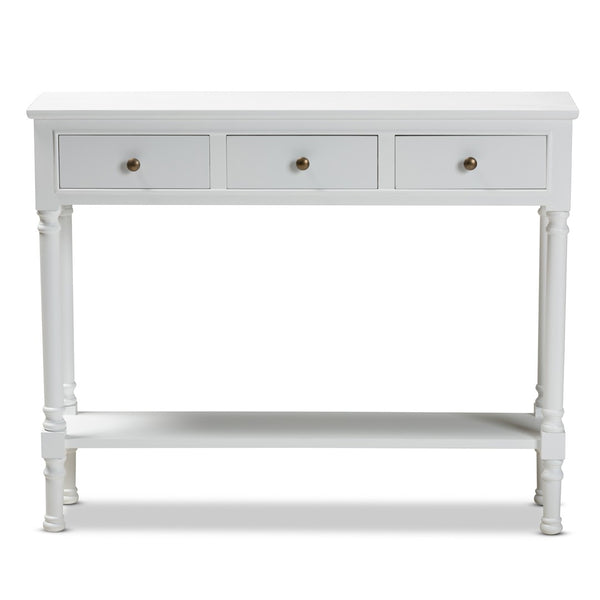 Baxton Studio Baxton Studio Calvin White Farmhouse Console Table with 3 Drawers & Shelf for Stylish Entryways WERPL-02-White-Console