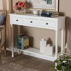 Baxton Studio Baxton Studio Calvin White Farmhouse Console Table with 3 Drawers & Shelf for Stylish Entryways WERPL-02-White-Console