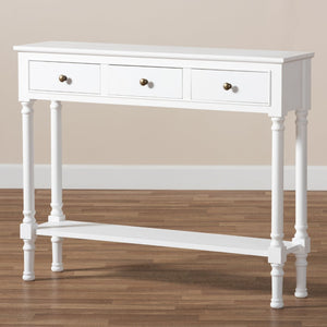 Baxton Studio Baxton Studio Calvin White Farmhouse Console Table with 3 Drawers & Shelf for Stylish Entryways WERPL-02-White-Console