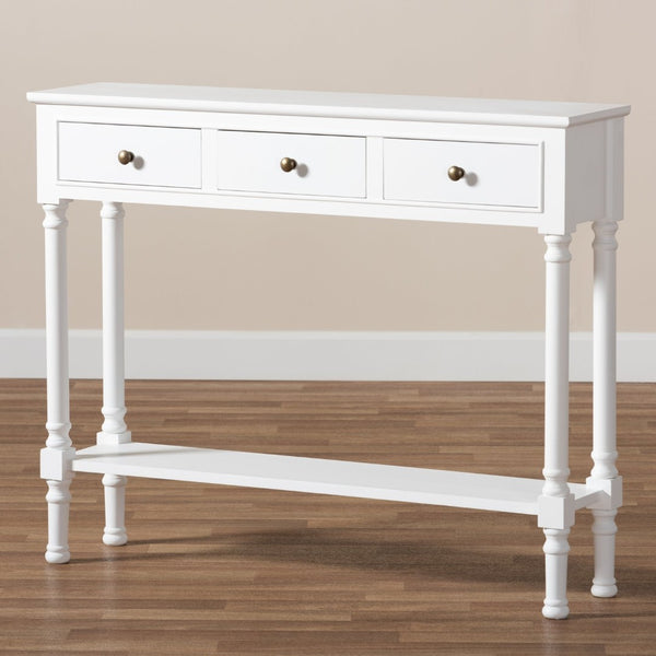 Baxton Studio Baxton Studio Calvin White Farmhouse Console Table with 3 Drawers & Shelf for Stylish Entryways WERPL-02-White-Console