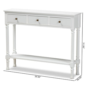 Baxton Studio Baxton Studio Calvin White Farmhouse Console Table with 3 Drawers & Shelf for Stylish Entryways WERPL-02-White-Console