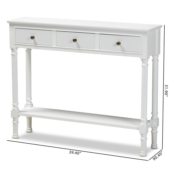 Baxton Studio Baxton Studio Calvin White Farmhouse Console Table with 3 Drawers & Shelf for Stylish Entryways WERPL-02-White-Console