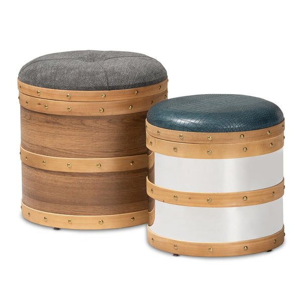 Baxton Studio Baxton Studio Caleb Modern Ottoman Set - Chic Grey Fabric & Alligator Faux Leather with Storage! R87R504-2PC Otto Set
