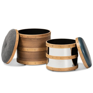 Baxton Studio Baxton Studio Caleb Modern Ottoman Set - Chic Grey Fabric & Alligator Faux Leather with Storage! R87R504-2PC Otto Set