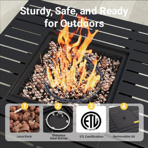 English Elm 30”width Outdoor Rattan Iron Propane Fire Pit Table 50000 Btu Patio Entertainer B082P454965