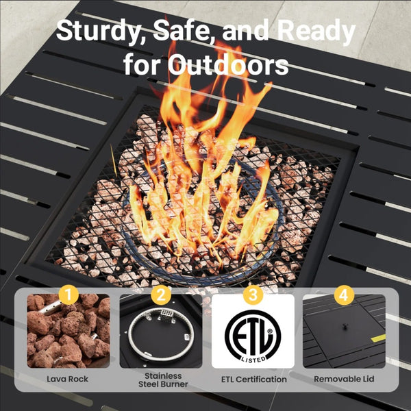 English Elm 30”width Outdoor Rattan Iron Propane Fire Pit Table 50000 Btu Patio Entertainer B082P454965