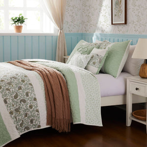 English Elm 6 Cotton Percale Quilt Set Full/Queen with 3 Decorative Pillows Breathable Printed Cotton Blend Comfort Sage Green 22.83 L x 17.72 W x 7.87 H B035P294113