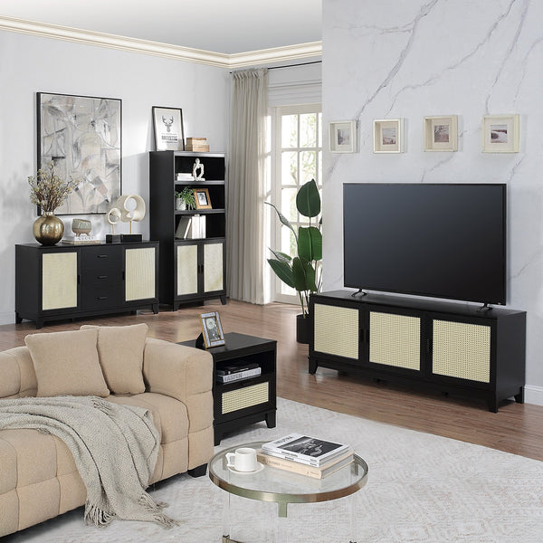 English Elm Sheridan 31" Bookcase Cabinet with 7 Shelves, Soft-Close Doors, Adjustable Shelves, Stylish Legs Black B365P397892