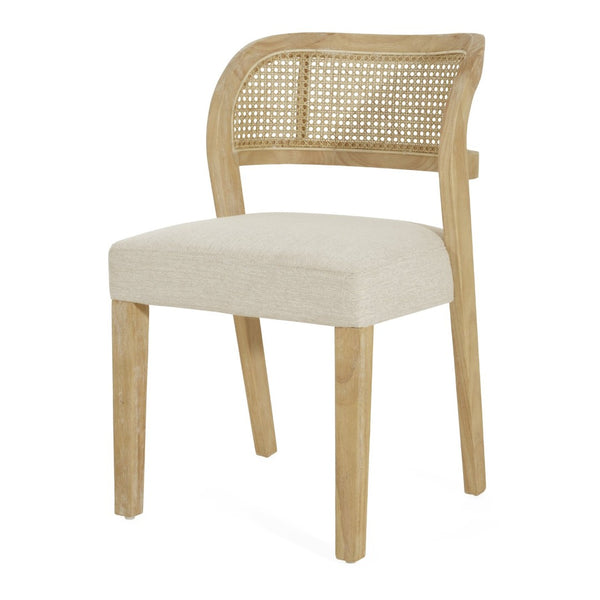 English Elm Hand-woven Rattan Back Dining Chairs Rubberwood Frame Upholstered Armchair Set of 2 Beige+Natural N768P381887N