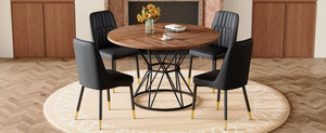 English Elm Table and Chair Set Round Walnut Mdf Top Hourglass Base with Four Pu Leather Seats Walnut+Black W1151S04837