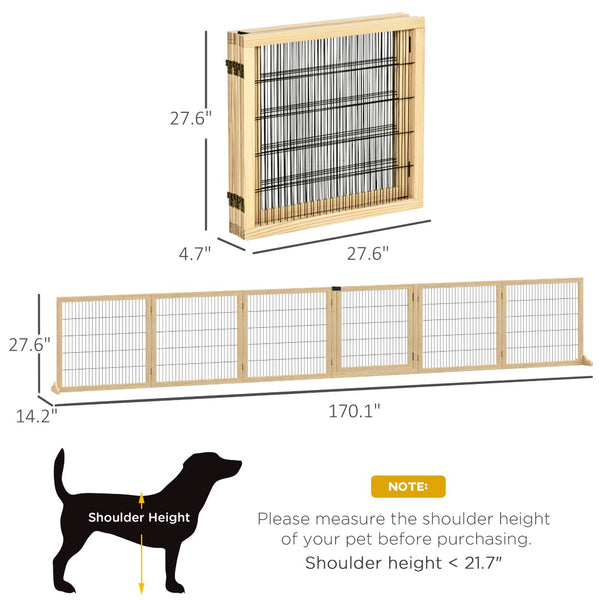 English Elm Pawhut Pinewood Freestanding Pet Gate Six Foldable Panels Locking Door for Dogs W2225P217311
