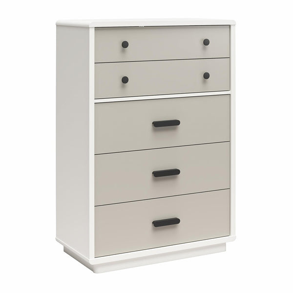 English Elm 5-drawer Tall Dresser with Matte Black Handles Two-toned Finish for Urban Bedroom B2733P444489