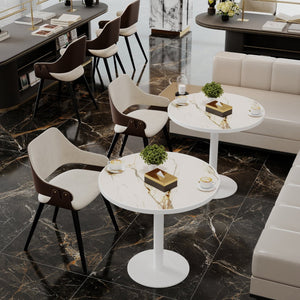 English Elm Round Tulip Bistro Table Faux Marble Top Gold Pedestal Base for Small Dining Spaces W3316P457296