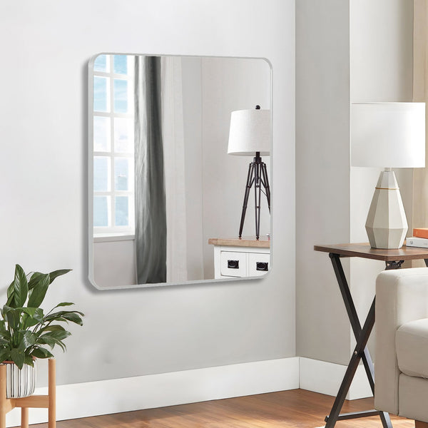 English Elm 30 30 in x 30 in Metal Framed Square Bathroom Mirror with Shatterproof HD Glass, Rust‑Resistant Frame Silver W2203P379072
