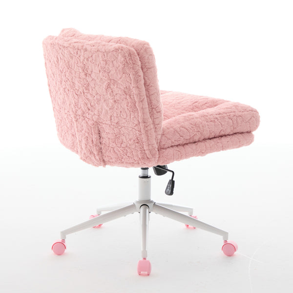 English Elm W26.4 Extra-Wide Faux Fur Office Chair with Metal Base, Ergonomic 360° Swivel, Adjustable Comfort Pink W1143P369104