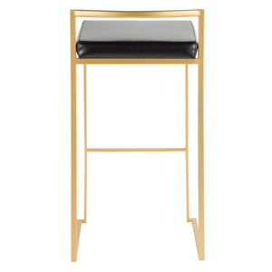 English Elm Fuji Contemporary-Glam Barstools In Gold & Black Faux Leather - Stylish Set Of 2 For Your Space B202P222406