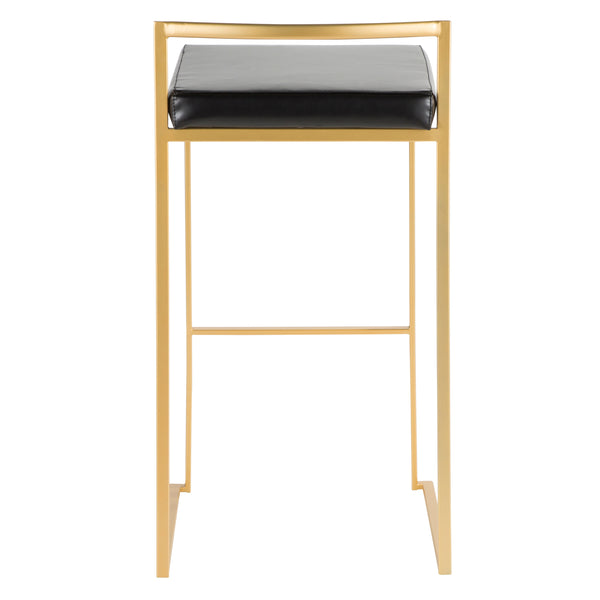 English Elm Fuji Contemporary-Glam Barstools In Gold & Black Faux Leather - Stylish Set Of 2 For Your Space B202P222406