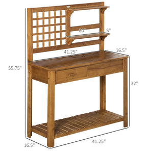English Elm Outsunny Versatile Wooden Potting Bench With Shelves & Trellis, Perfect Outdoor Garden Workstation W2225P217252-GIGA