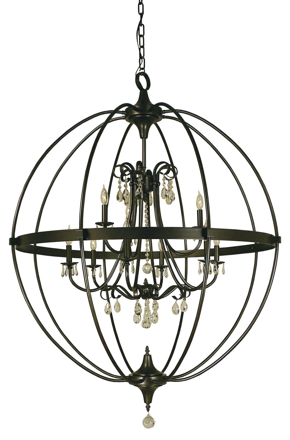 Framburg 9-light Rustic Sphere Chandelier With Seeded Cylinders And Crystal Accents - Handcrafted Elegance Mahogany Bronze Metal 1070 Mb