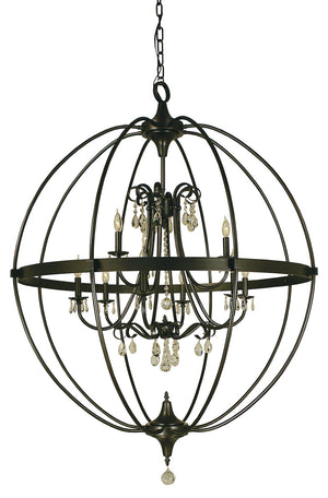 Framburg 9-light Rustic Sphere Chandelier With Seeded Cylinders And Crystal Accents - Handcrafted Elegance Mahogany Bronze Metal 1070 Mb