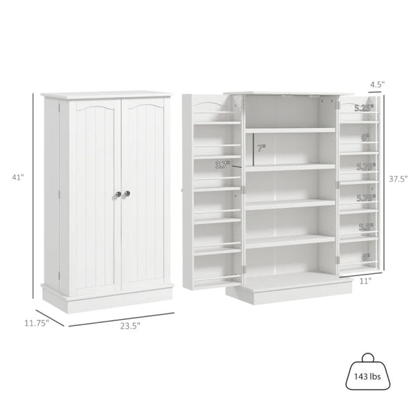 English Elm Nordic White Pantry Cabinet with Five Shelves and Spice Racks for Compact Kitchens T3971P459602