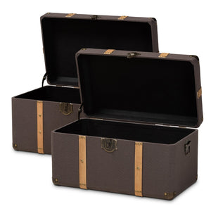 Baxton Studio Baxton Studio Stephen 2-Piece Storage Trunk Set - Stylish Dark Brown Fabric & Oak Finish for Organization R87R537-2PC Ottoman Set