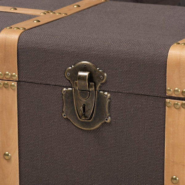 Baxton Studio Baxton Studio Stephen 2-Piece Storage Trunk Set - Stylish Dark Brown Fabric & Oak Finish for Organization R87R537-2PC Ottoman Set