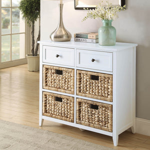 English Elm White 6-Drawer Console Cabinet with Wicker Front Basket, Durable MDF Veneer, KD Assembly, Classic Chic Appeal B062P209185