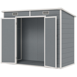 English Elm Backyard Polypropylene Shed with Peaked Roof Double Doors and Cottage Style Paneling T3971S00083