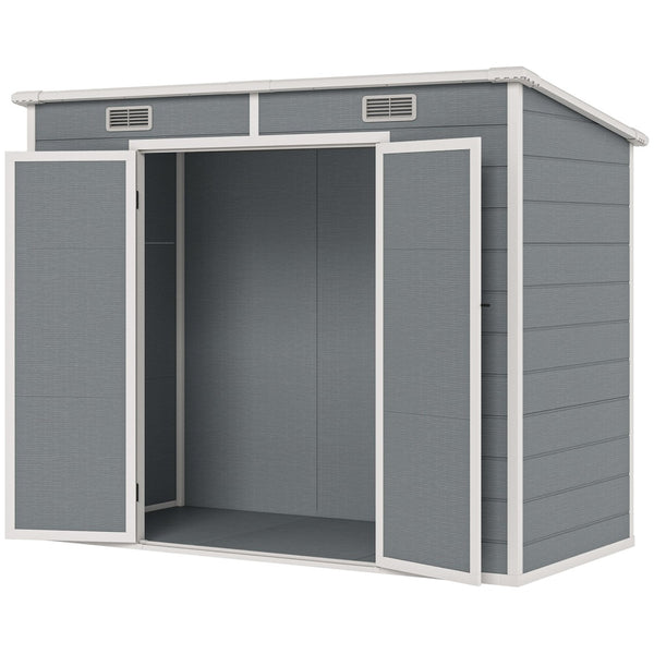 English Elm Backyard Polypropylene Shed with Peaked Roof Double Doors and Cottage Style Paneling T3971S00083