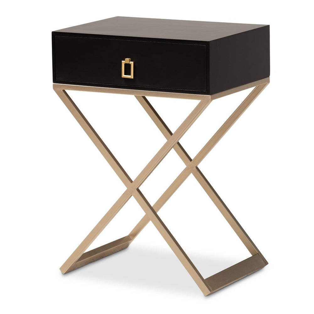 Baxton Studio Baxton Studio Patricia Modern End Table with Black Wood and Brass Legs - Stylish Storage Solution JY1956-ET