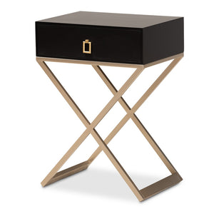 Baxton Studio Baxton Studio Patricia Modern End Table with Black Wood and Brass Legs - Stylish Storage Solution JY1956-ET