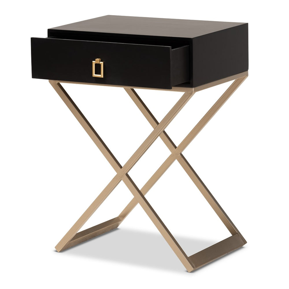 Baxton Studio Baxton Studio Patricia Modern End Table with Black Wood and Brass Legs - Stylish Storage Solution JY1956-ET