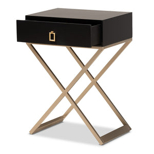 Baxton Studio Baxton Studio Patricia Modern End Table with Black Wood and Brass Legs - Stylish Storage Solution JY1956-ET