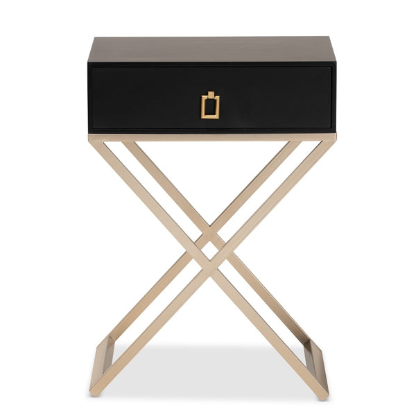 Baxton Studio Baxton Studio Patricia Modern End Table with Black Wood and Brass Legs - Stylish Storage Solution JY1956-ET